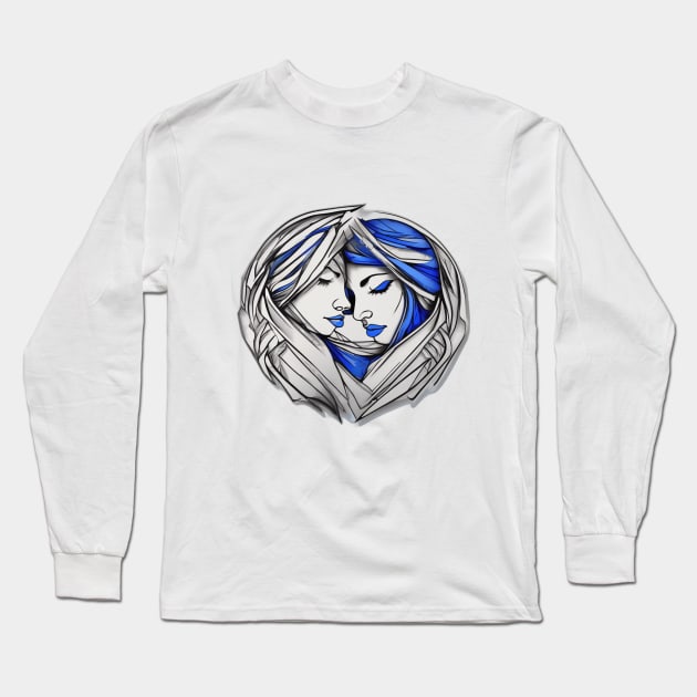 Eternal Unity: Abstract Faces in Heart-Shaped Embrace No. 641 Long Sleeve T-Shirt by cornelliusy